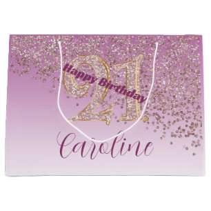 Pretty Falling Rose Gold Glitter 21st Birthday Large Gift Bag