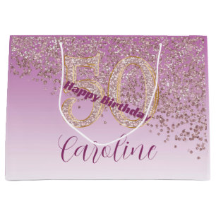 Pretty Falling Rose Gold Glitter 50th Birthday Large Gift Bag