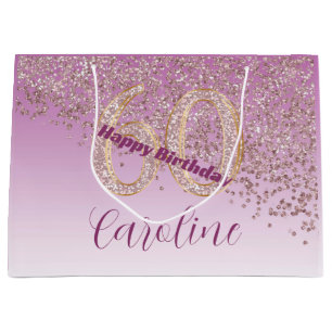 Pretty Falling Rose Gold Glitter 60th Birthday Large Gift Bag