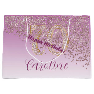 Pretty Falling Rose Gold Glitter 70th Birthday Large Gift Bag