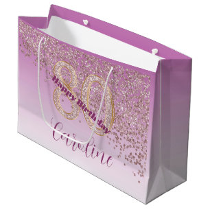Pretty Falling Rose Gold Glitter 80th Birthday Large Gift Bag