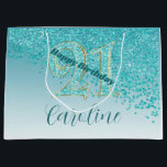 Pretty Falling Teal Blue Glitter 21st Birthday Large Gift Bag<br><div class="desc">An elegant teal blue glitter falling on the side of a teal blue gradient background. Unique teal blue glitter 21.

Contact me if you need help with the design on Zazzle chatroom,  thank you.</div>