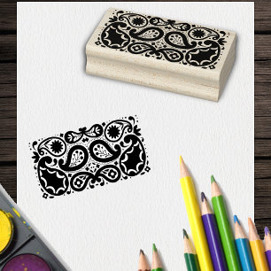 Pretty Fancy Paisley Pattern Flowers Tear Drops Rubber Stamp