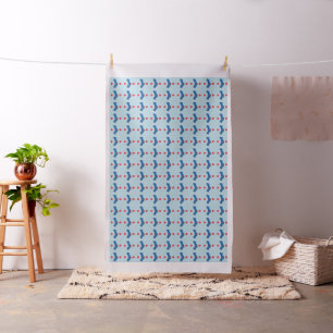 Pretty Fantasy Bluebird Red Hearts Blue Eyes Fabric