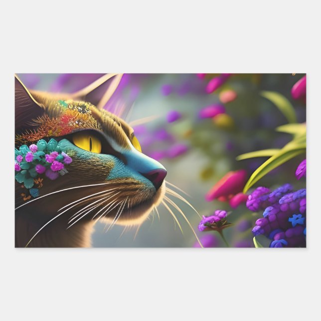 Pretty fantasy flower Cat  Sticker (Front)