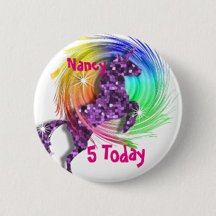 Pretty Fantasy Rainbow Unicorn Personalized Age 2 Inch Round Button