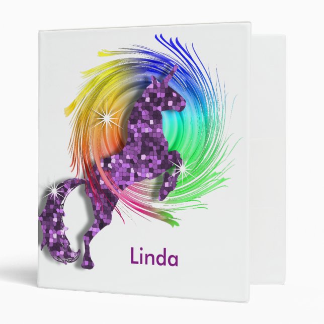 Pretty Fantasy Rainbow Unicorn Personalized Binder (Front/Inside)