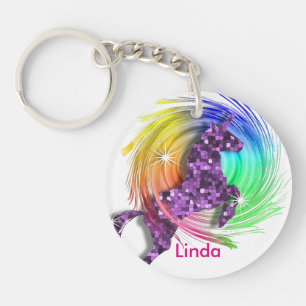Pretty Fantasy Rainbow Unicorn Personalized Keychain