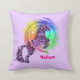 Pretty Fantasy Rainbow Unicorn Personalized Throw Pillow