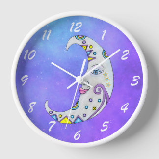 Pretty Fantasy White Moon Face Colourful Decoratio Clock