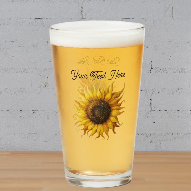 Pretty Fantasy Yellow Sunflower Curled Petals Glass (Fancy yellow and brown sunflower curled petals on glass drink tumbler.)