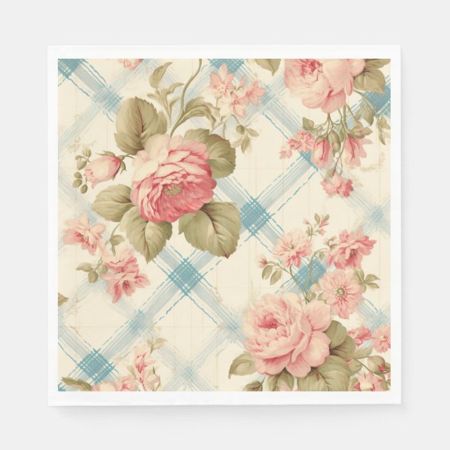 Pretty Farmhouse Rustic Pink Roses Napkin (Front)