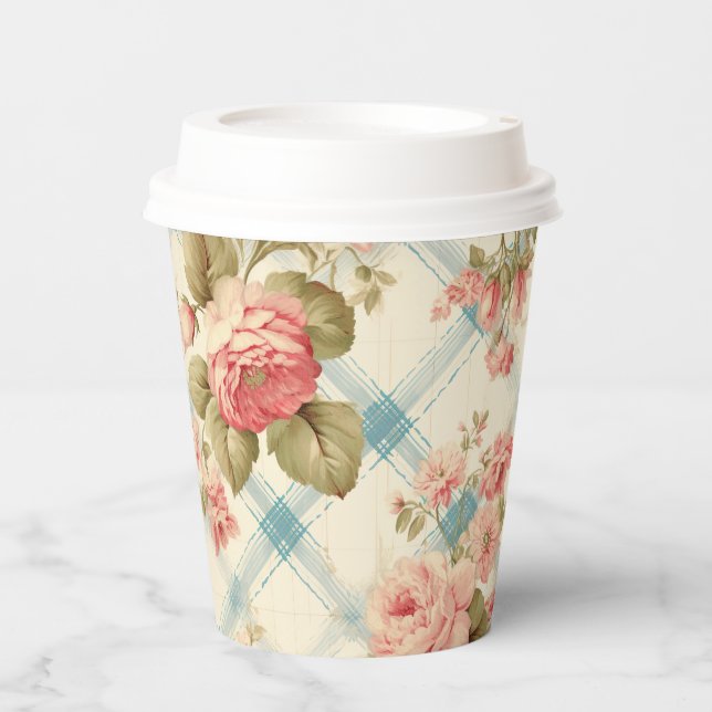 Pretty Farmhouse Rustic Pink Roses Paper Cups (Front)