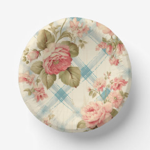 Pretty Farmhouse Rustic Pink Roses Paper Plate