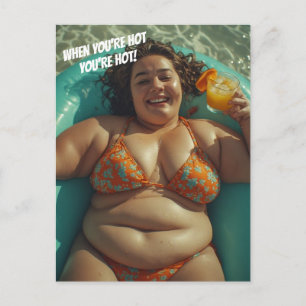 PRETTY FAT GIRL BIKINI TROPICAL DRINK POSTCARD