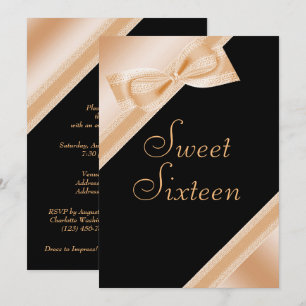 Pretty Faux Bow & Ribbon Sweet 16 Birthday Invitation