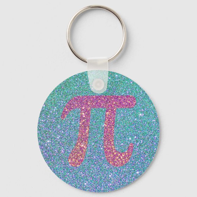 Pretty Faux Glitter Aquamarine Blue Pink Number Pi Keychain (Front)