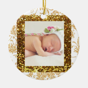 Pretty Faux Glitter Baby Photo Christmas Ornament