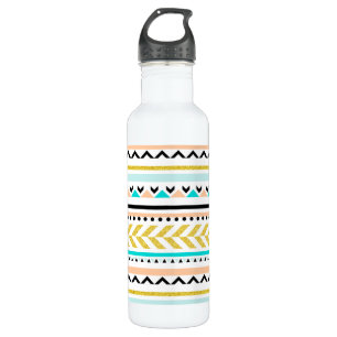Pretty Faux Glitter Gold, Coral, Aqua Aztec Design 710 Ml Water Bottle
