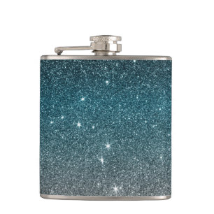 Pretty Faux Glitter Gradient in Black, Blue, White Hip Flask