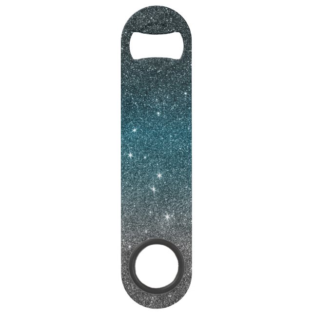Pretty Faux Glitter Gradient in Black, Blue, White Speed Bottle Opener (Front)