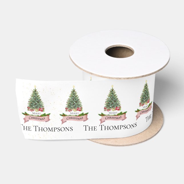 Pretty Faux Pink Glitter Christmas Tree Holiday Satin Ribbon (Spool)