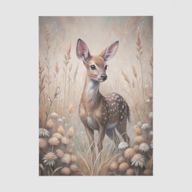 Pretty Fawn in a Forest Meadow with Flowers Tissue Paper (Front)