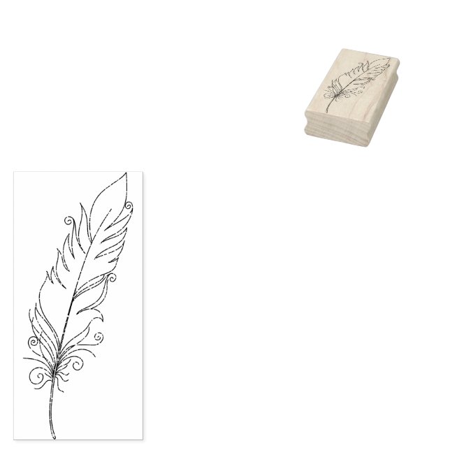Pretty Feather Outline Rubber Stamp (Stamped)
