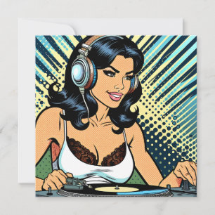 Pretty Female Deejay Jamming Pop Art Holiday Card