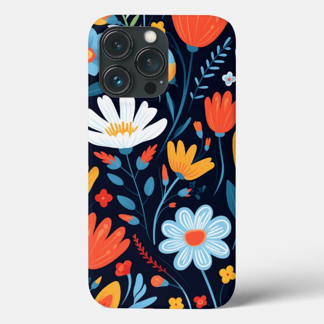 Pretty Feminine Black Floral Pattern Case-Mate iPhone Case (Back)