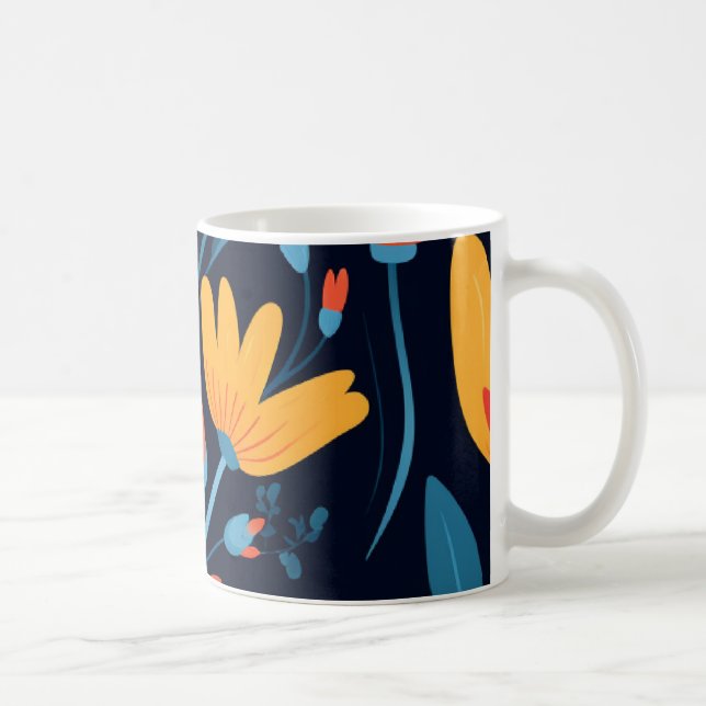 Pretty Feminine Black Floral Pattern Coffee Mug (Right)