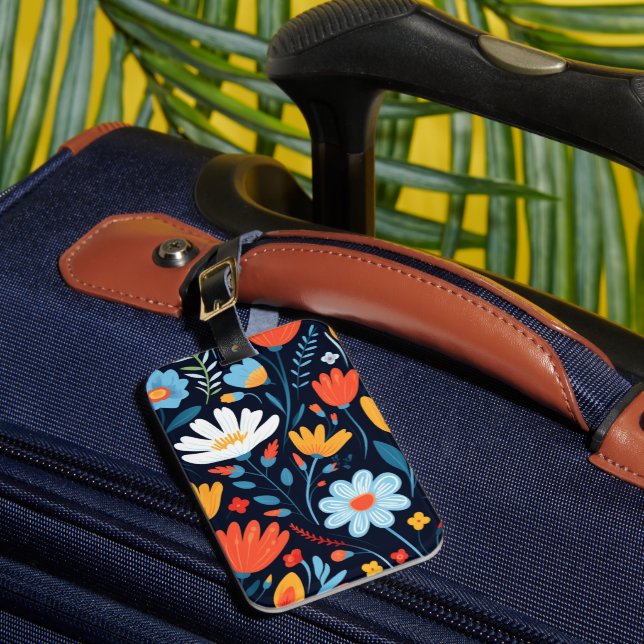 Pretty Feminine Black Floral Pattern Luggage Tag (Front Insitu 1)