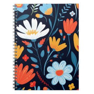 Pretty Feminine Black Floral Pattern Notebook