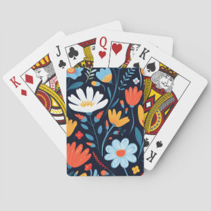 Pretty Feminine Black Floral Pattern Playing Cards
