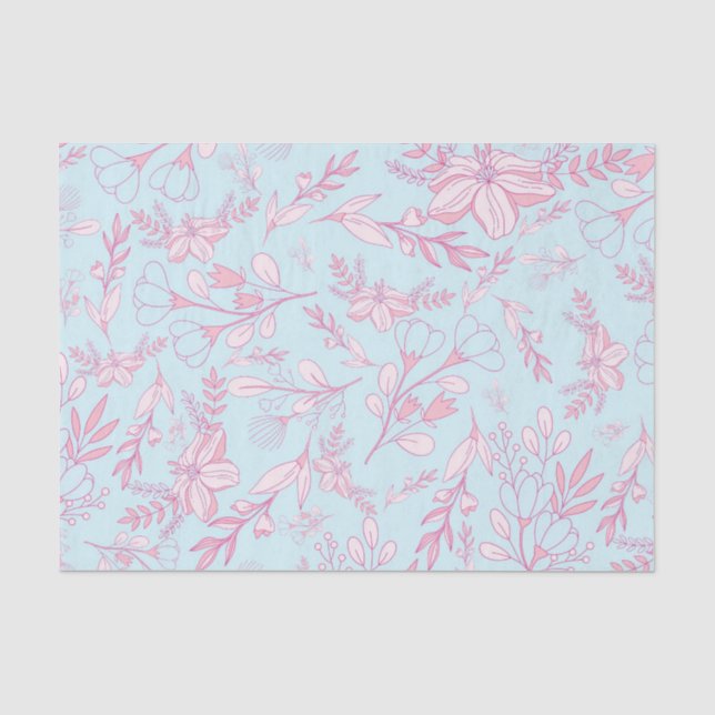 Pretty Feminine Floral Pattern Pink and Blue Tissue Paper (Front)