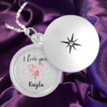 Pretty Feminine I Love You Heart Locket Necklace<br><div class="desc">Pretty locket with I LOVE YOU and a pink rose coloured abstract,  floral decorated heart. Add name to personalize for the one you love!</div>