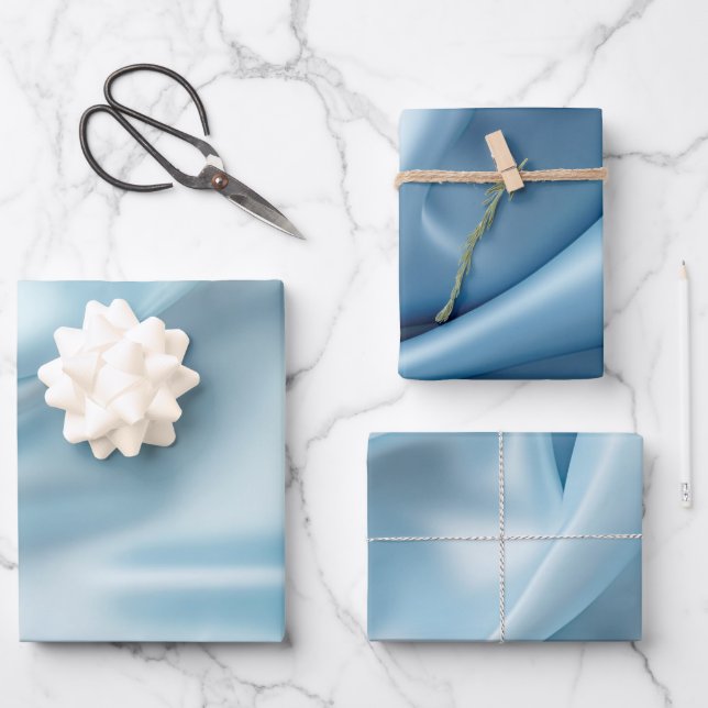 Pretty Feminine Light Blue Faux Satin  Wrapping Paper Sheet (Front)