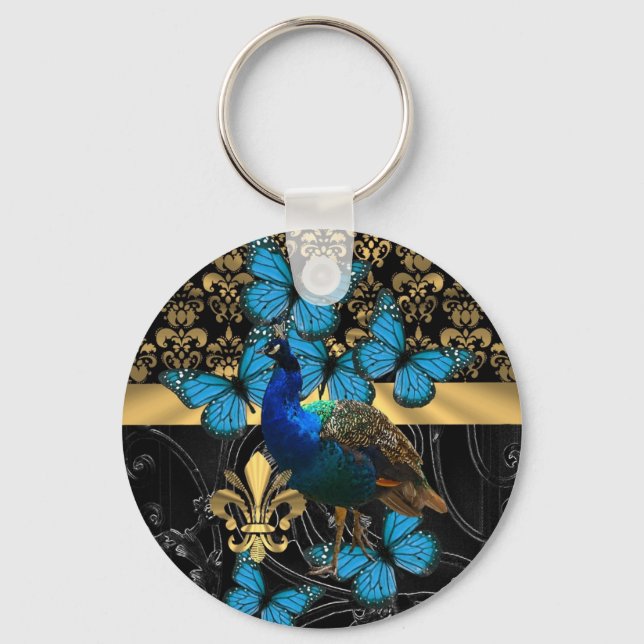 Pretty feminine peacock design keychain (Front)
