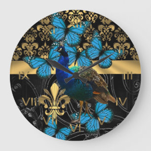 Pretty feminine peacock design large clock