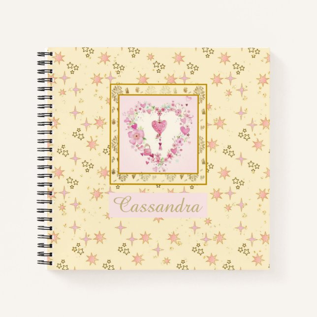Pretty Feminine Stars Pattern Personalized Notebook (Front)