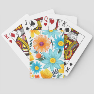 Pretty Feminine White Floral Pattern Playing Cards