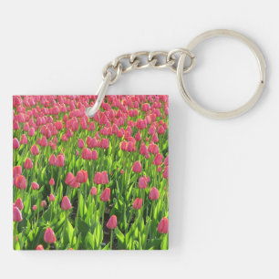 Pretty Field of Pink Tulips Keychain