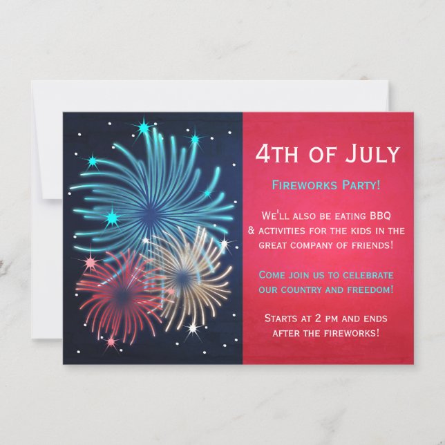 Pretty Fireworks 4th of July Party Invitations (Front)