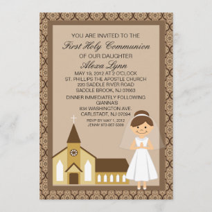 Pretty First  Communion Girl By Church Invitation