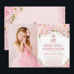 Pretty First Holy Communion Rose Gold Pink Floral Invitation<br><div class="desc">These beautiful holy communion invitations feature lovely blush pink watercolor flowers and faux rose gold accents. Use the design tools to edit the text,  change font colour and style to create a unique one of a kind invitation design.</div>