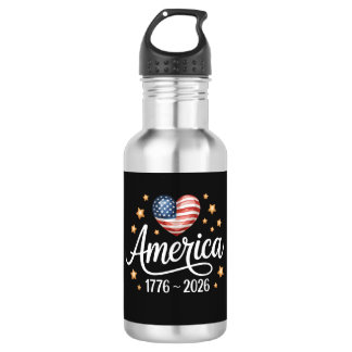 Pretty Flag Heart 1776-2026 July 4th 250th 532 Ml Water Bottle