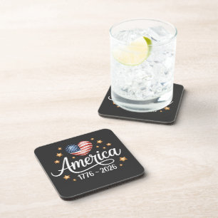Pretty Flag Heart 1776-2026 July 4th 250th Coaster
