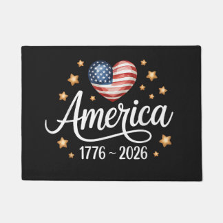 Pretty Flag Heart 1776-2026 July 4th 250th Doormat
