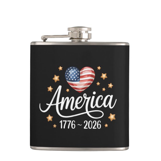 Pretty Flag Heart 1776-2026 July 4th 250th Hip Flask (Front)