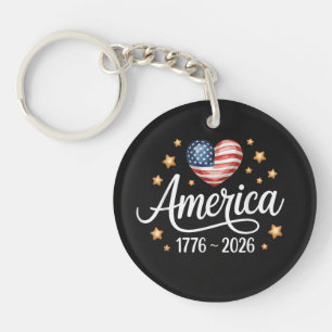 Pretty Flag Heart 1776-2026 July 4th 250th Keychain